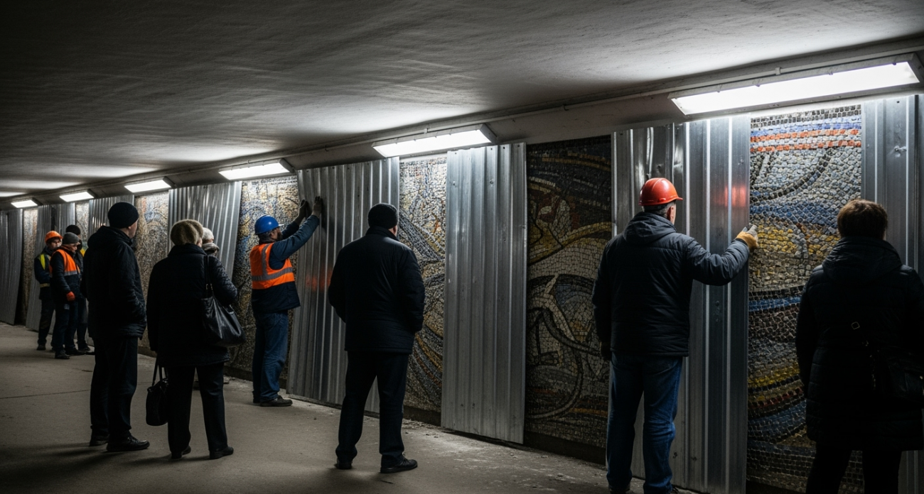 Куряне год борются за советскую мозаику: закрывают профлистом вместо реставрации