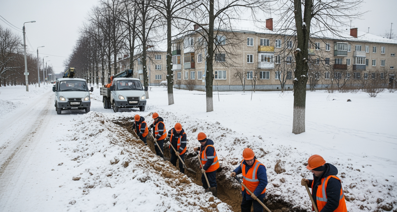 Прорыв трубы у дома №16Г на Магистральной оставил курян без воды