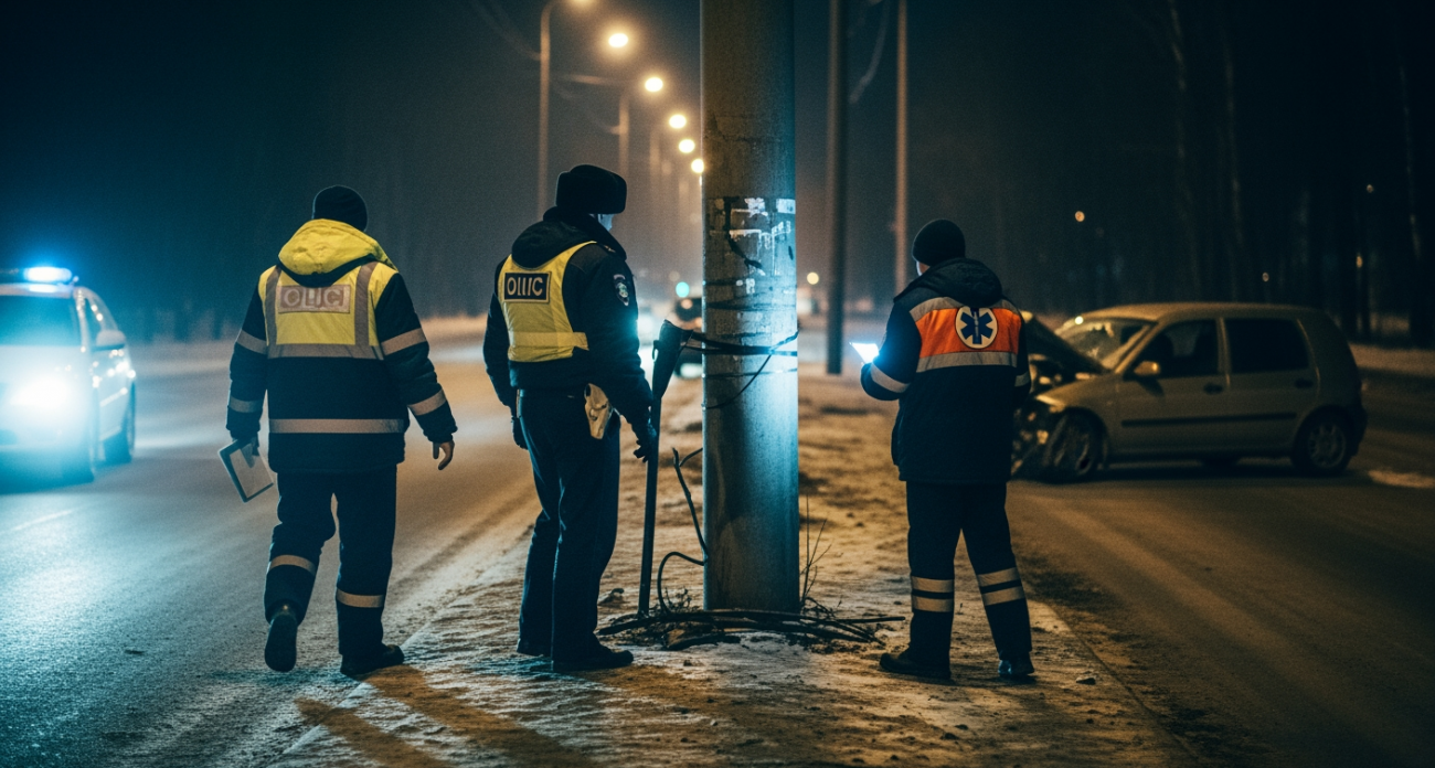 27-летний водитель Renault Logan врезался в опору ЛЭП в 4 утра, пострадал сам и 16-летняя пассажирка