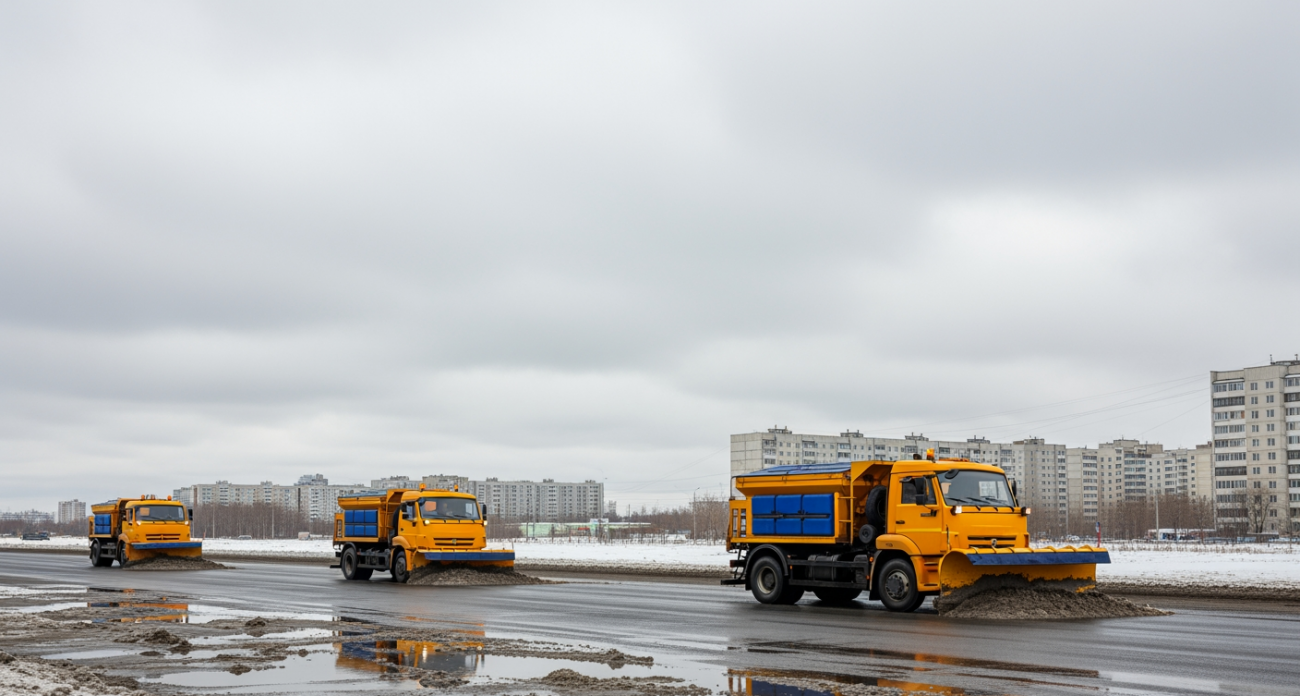 «Круглое таскать, квадратное катить»: пять снегоуборщиков в Курске атаковали лужи на глазах у изумленных водителей