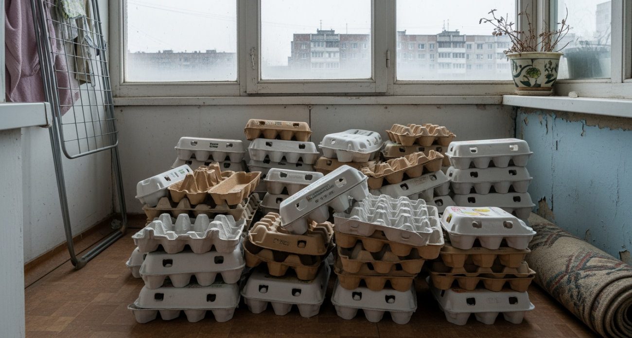 Теперь всем подъездом собираем их: мужчина за месяц накопил 47 яичных лотков и спас семейный бюджет