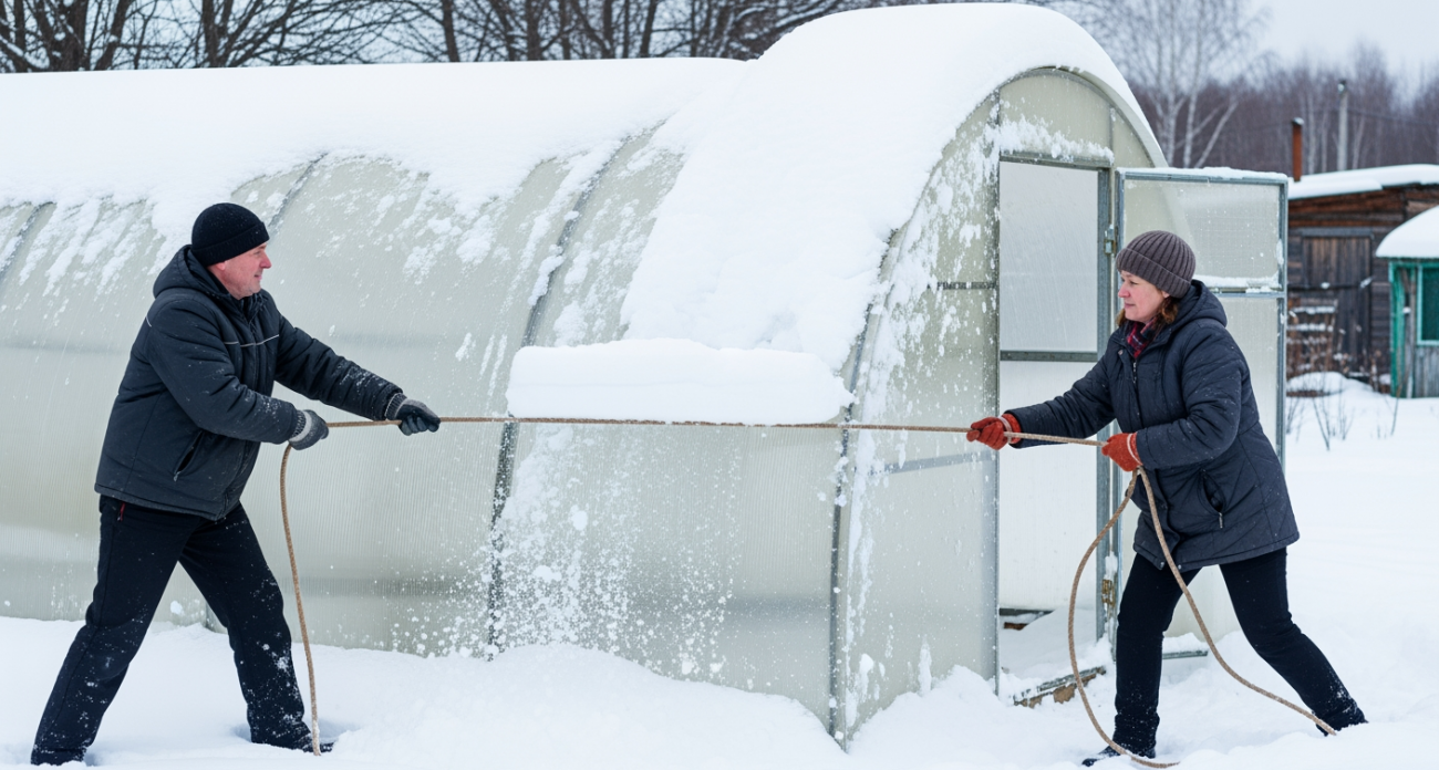 Простой трюк с горячей водой поможет очистить теплицу от снега без физических усилий