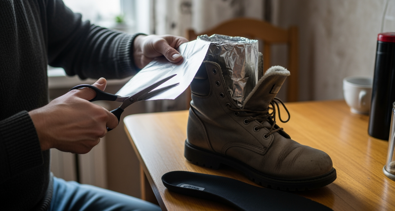 Простая хитрость с кухонной фольгой превращает любую обувь в зимние сапоги за пару минут