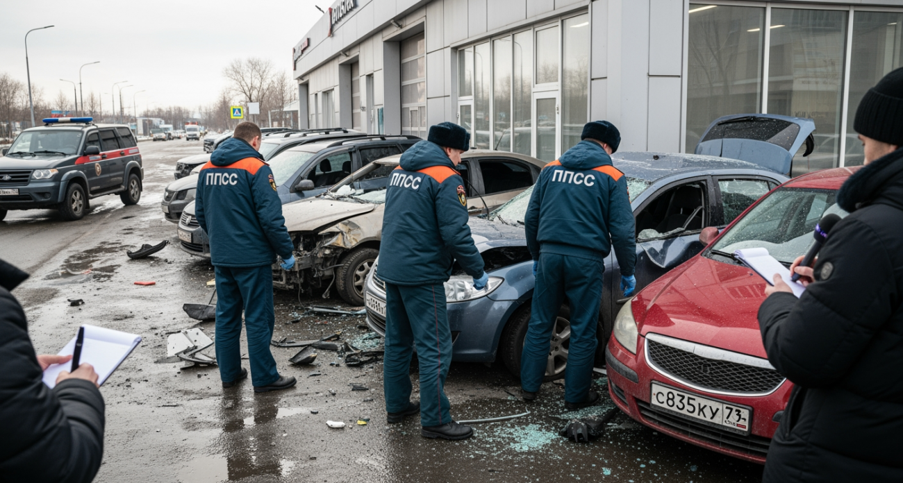 Сбитый дрон превратил автосервис в Курске в кладбище машин