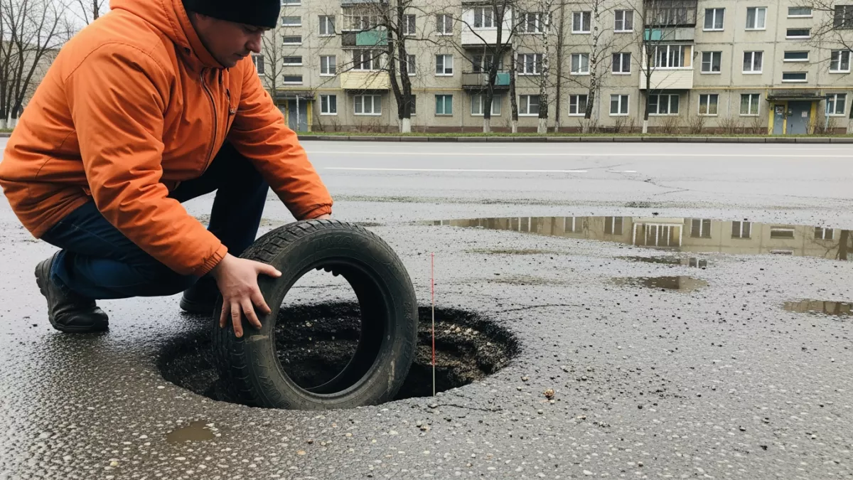 Автомобили проваливаются «по колено» в ямы на дорогах Курска