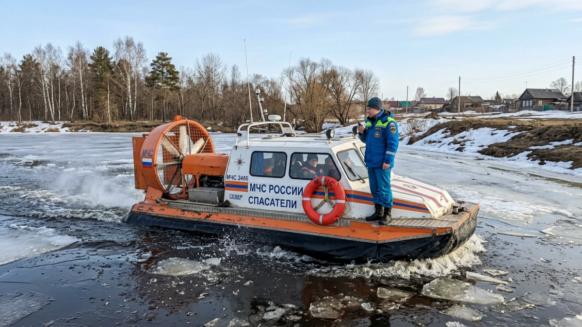 Курские спасатели ломают лёд на Тускари, чтобы рыбаки не рисковали жизнью