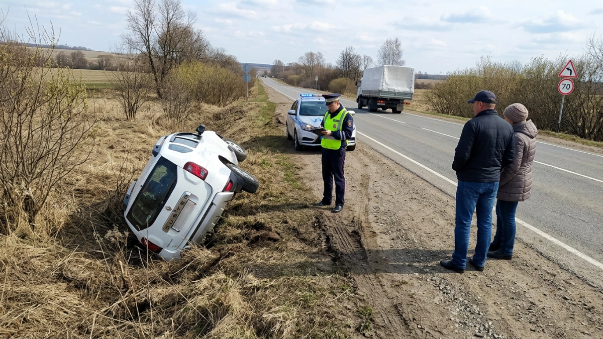 В Курской области «Рено Дастер» опрокинулся в кювет: двое пострадавших