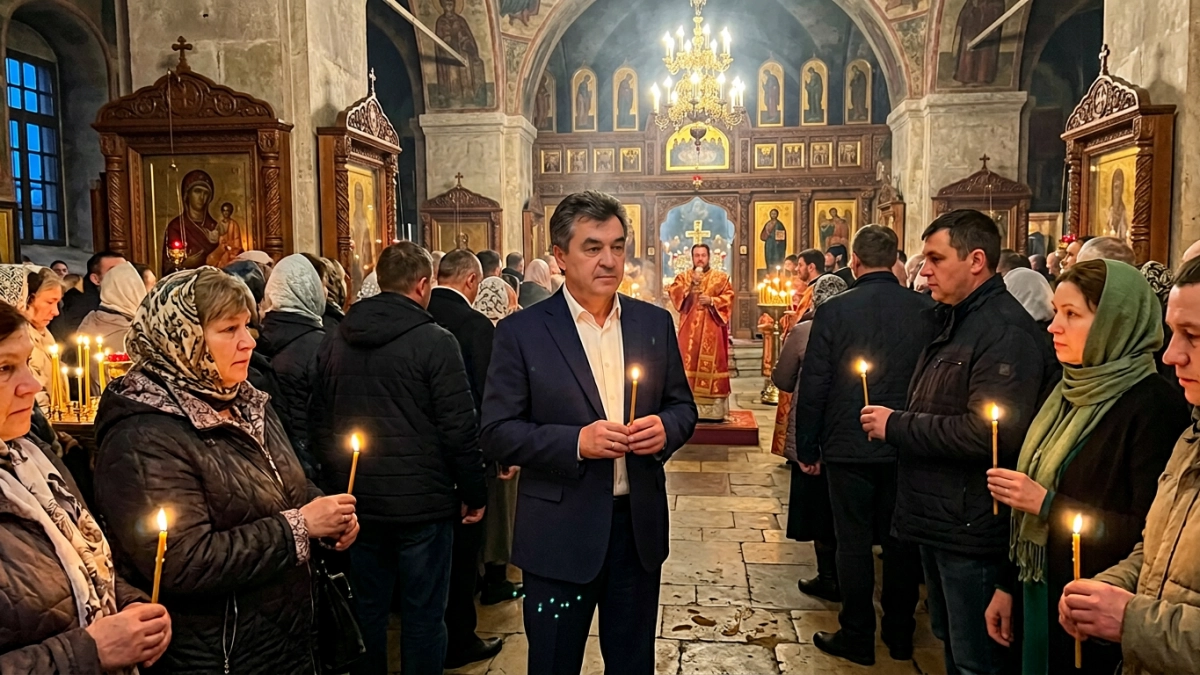 Мэр Курска на Пасху зажёг свечу от Благодатного огня из Иерусалима