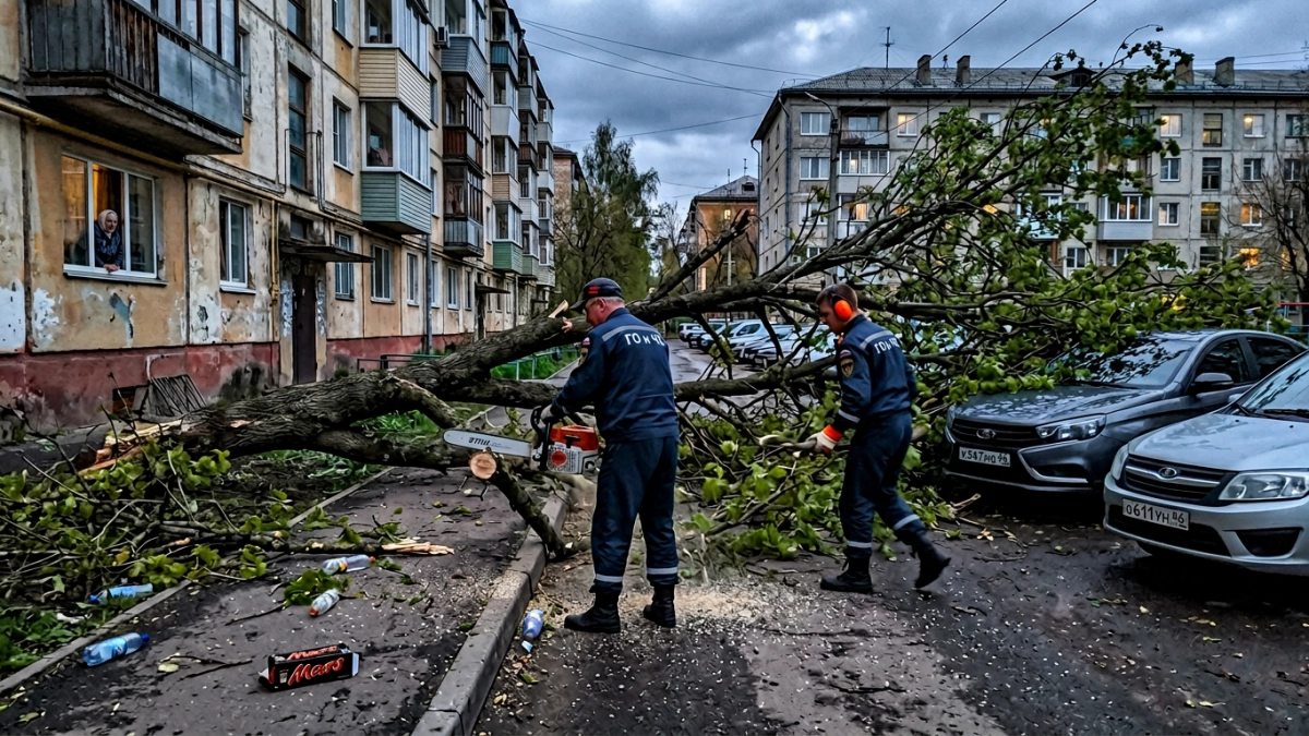 Ветер повалил деревья на семи улицах Курска: глава города выехал на места ЧП