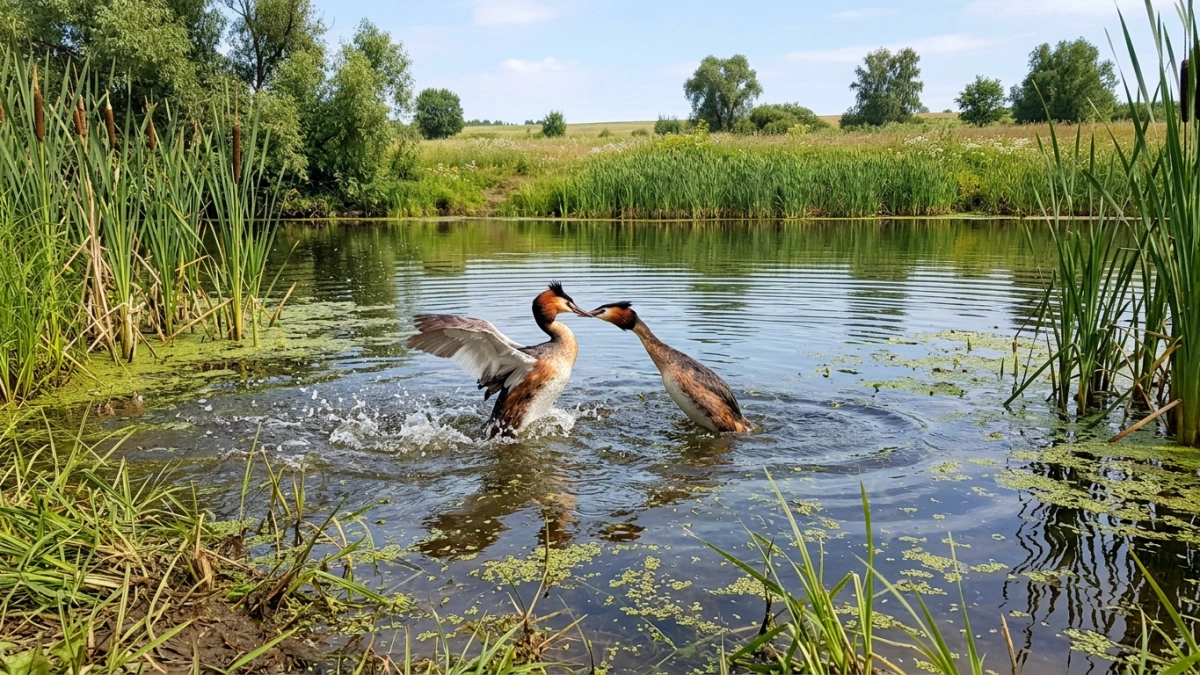 Под Курском «драка» чомг оказалась брачным танцем с поцелуем