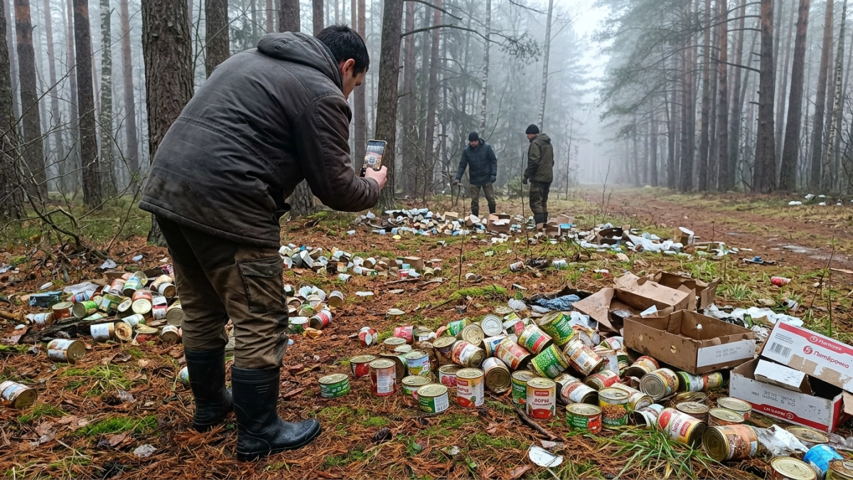 Под Курском в лесу нашли тонны консервов с годным сроком