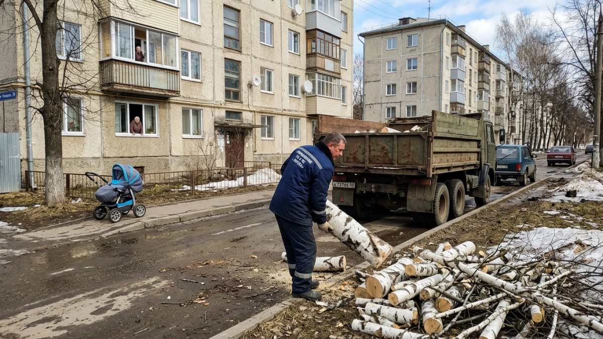 В Курске снесли аварийные берёзы после жалоб жителей на падение стволов