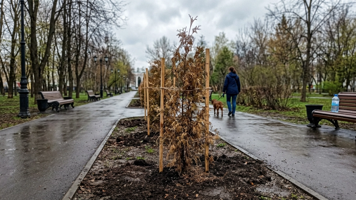 В курском Парке Пионеров засохли туи — жители предупреждали заранее