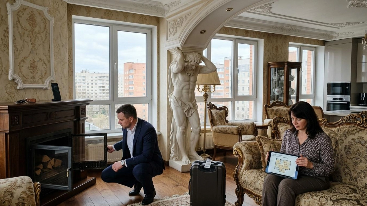 Пятикомнатная квартира в стиле барокко со статуей Атланта продаётся в Курске за 20 млн