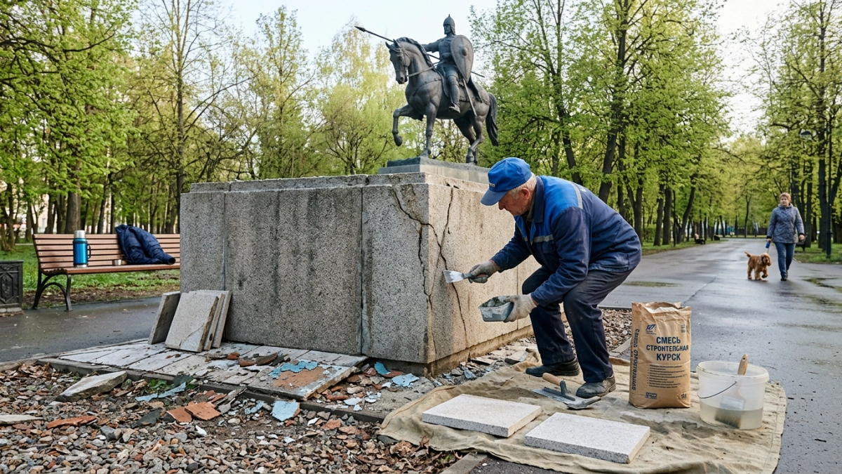Памятник Александру Невскому в Курске пять лет теряет плитку