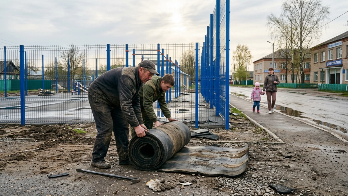 В Понырях обновляют спортплощадки рядом с больницей и центром досуга