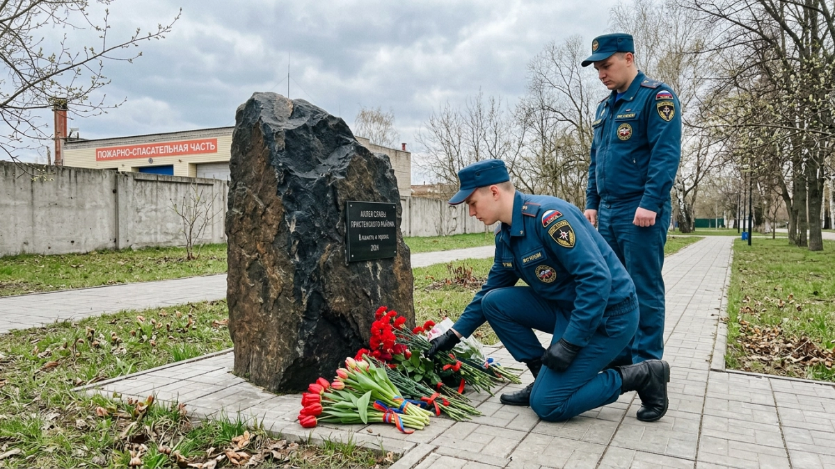 В Курске почтили память спасателей: камень привезли из Севастополя