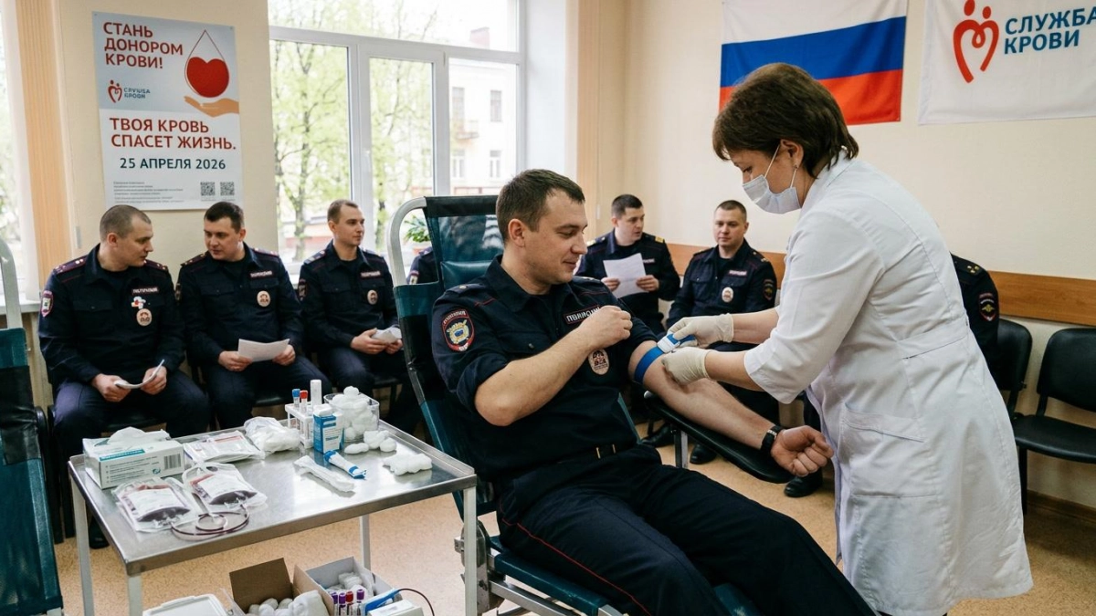 Курские полицейские и их семьи сдали кровь в период повышенной потребности