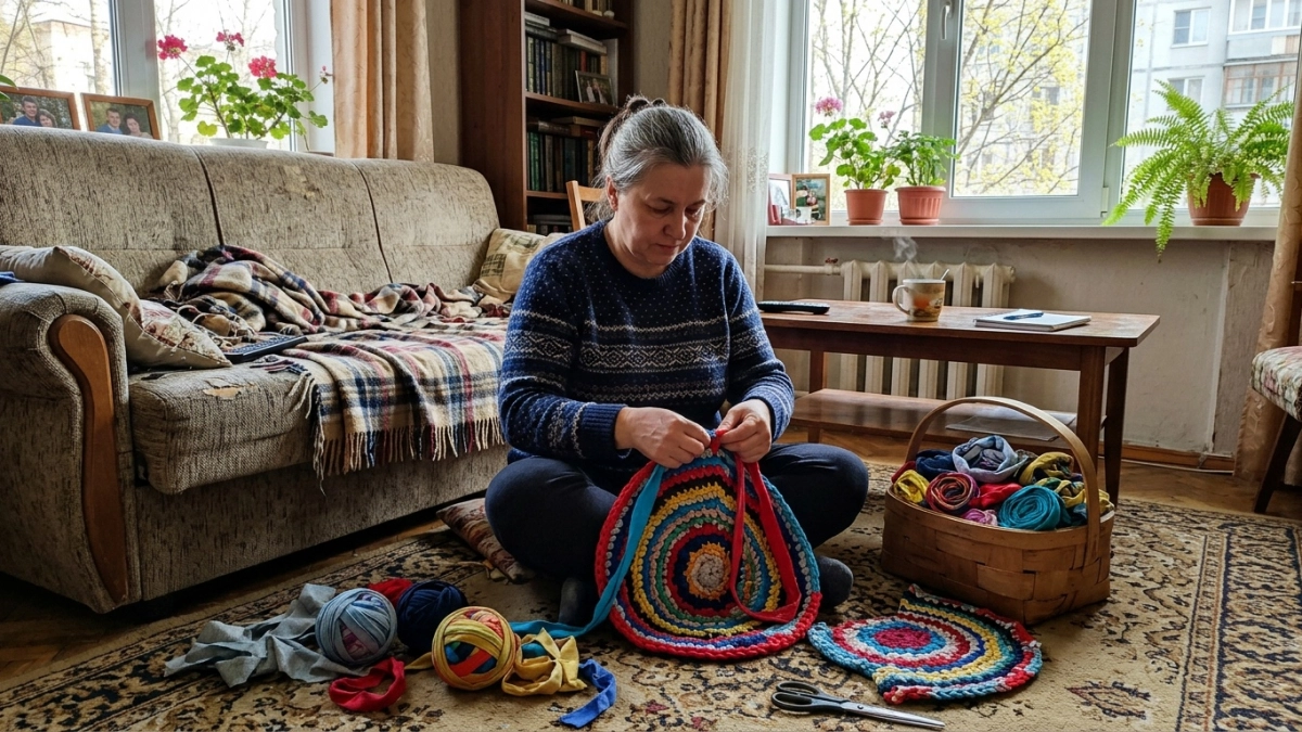 Мешковина и обрезки ткани: как сделать дизайнерский коврик за 200 рублей — соседи будут спрашивать, где купили