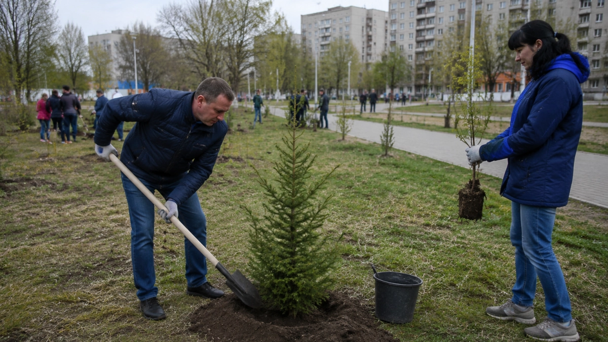 В Железногорске посадили 35 елей в память о погибших на СВО