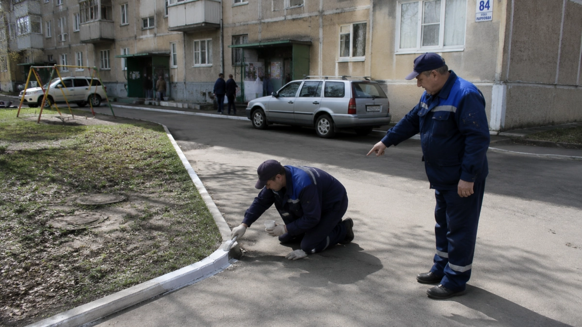 Коммунальщики в Курске нарисовали бордюры краской прямо на траве