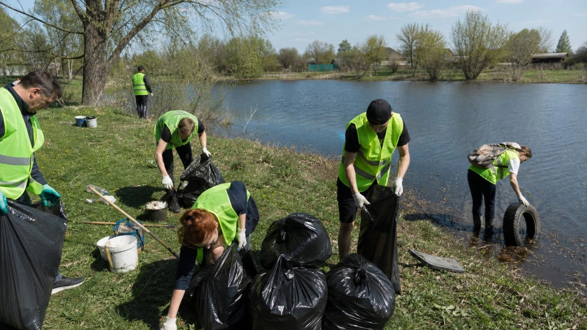 Волонтёры очистили берег пруда в Касторенском районе в рамках «Воды России»