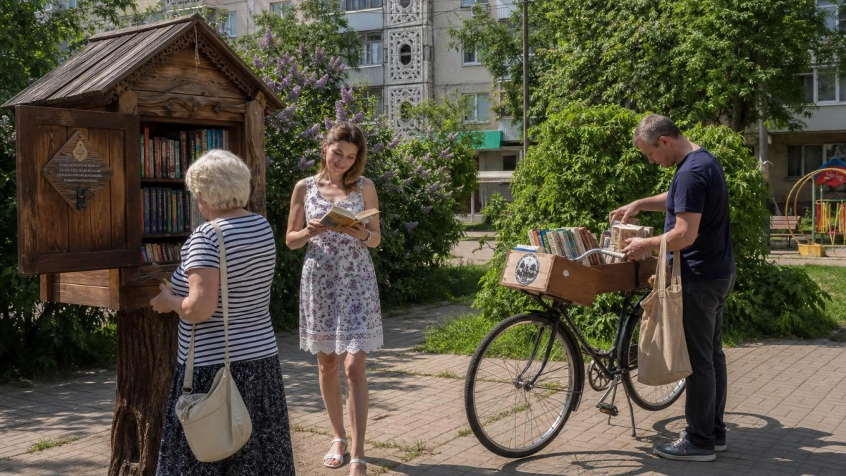В Курске появились библио-велосипед и «Уличная библиотечка» с Котом Учёным