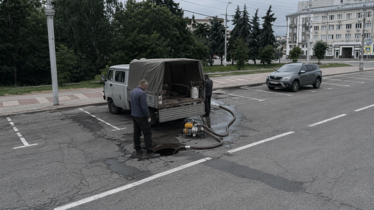 На Красной площади в Курске произошёл порыв трубы холодного водоснабжения
