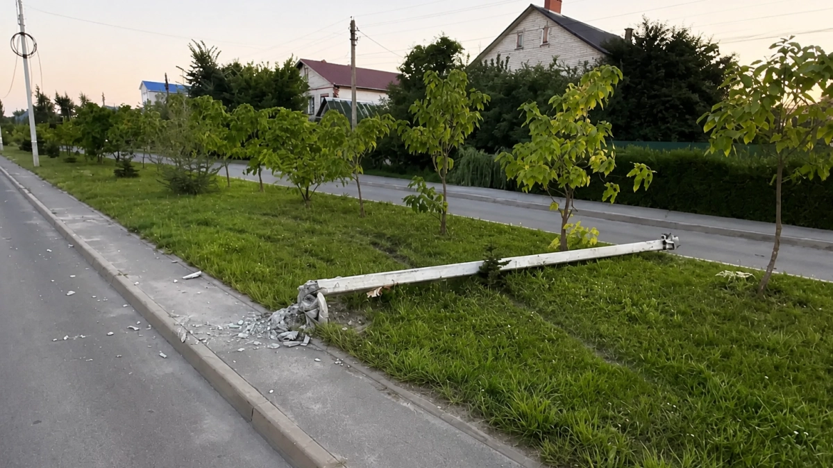 В Курске водитель снес опору на проспекте Дружбы, ущерб придется возместить