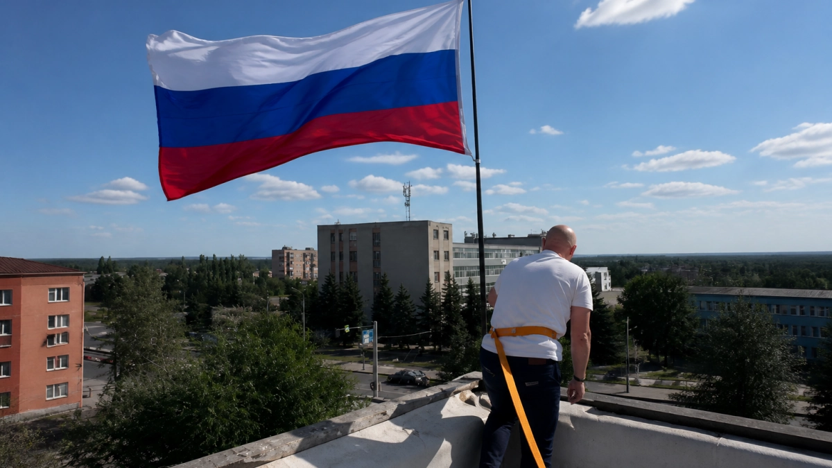 В День флага мэр Курска в третий раз поднял триколор на крыше ДОСААФ