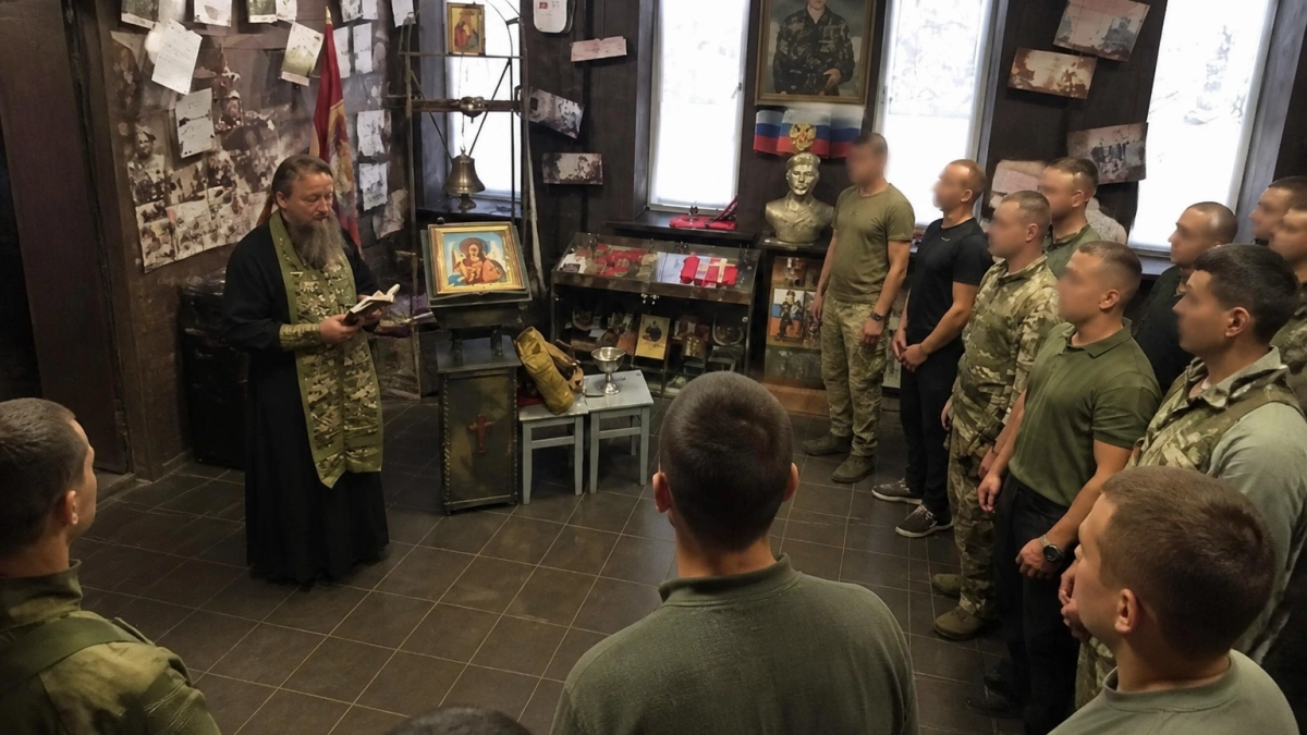 В Курске священник отслужил молебен и благословил бойцов ОМОН Финист