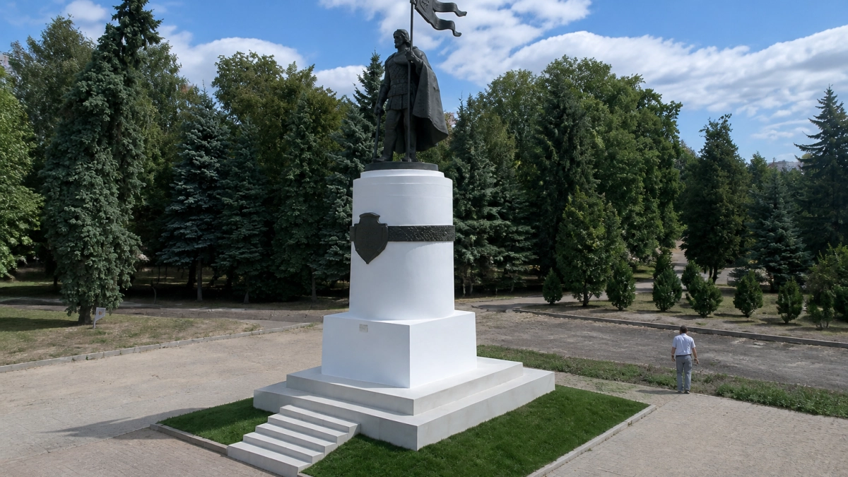 В Курске завершили ремонт постамента памятника Невскому в Первомайском парке