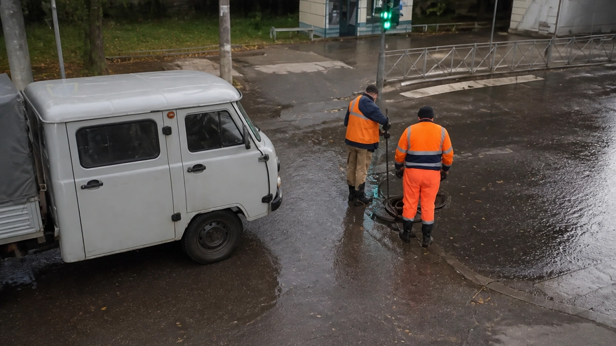 На улице Дейнеки в Курске дорогу затопило потоком из канализации